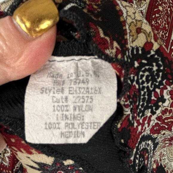 Wet Seal Y2K Grunge Paisley Lettuce Leaf Top M Red Black Sheer - Picture 6 of 6